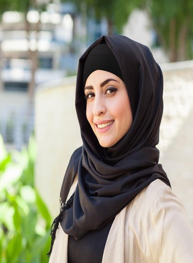 XEPST 2 PCS Hijab Undercap for Women, Satin Undercap for Hijab Islamic Muslim Under Hijabcap Modal Head Wraps Tie Back Bonnet Inner Head Scarf Turbans for Women Chemo Hat Sleep Cap, Black+Khaki - Image 5